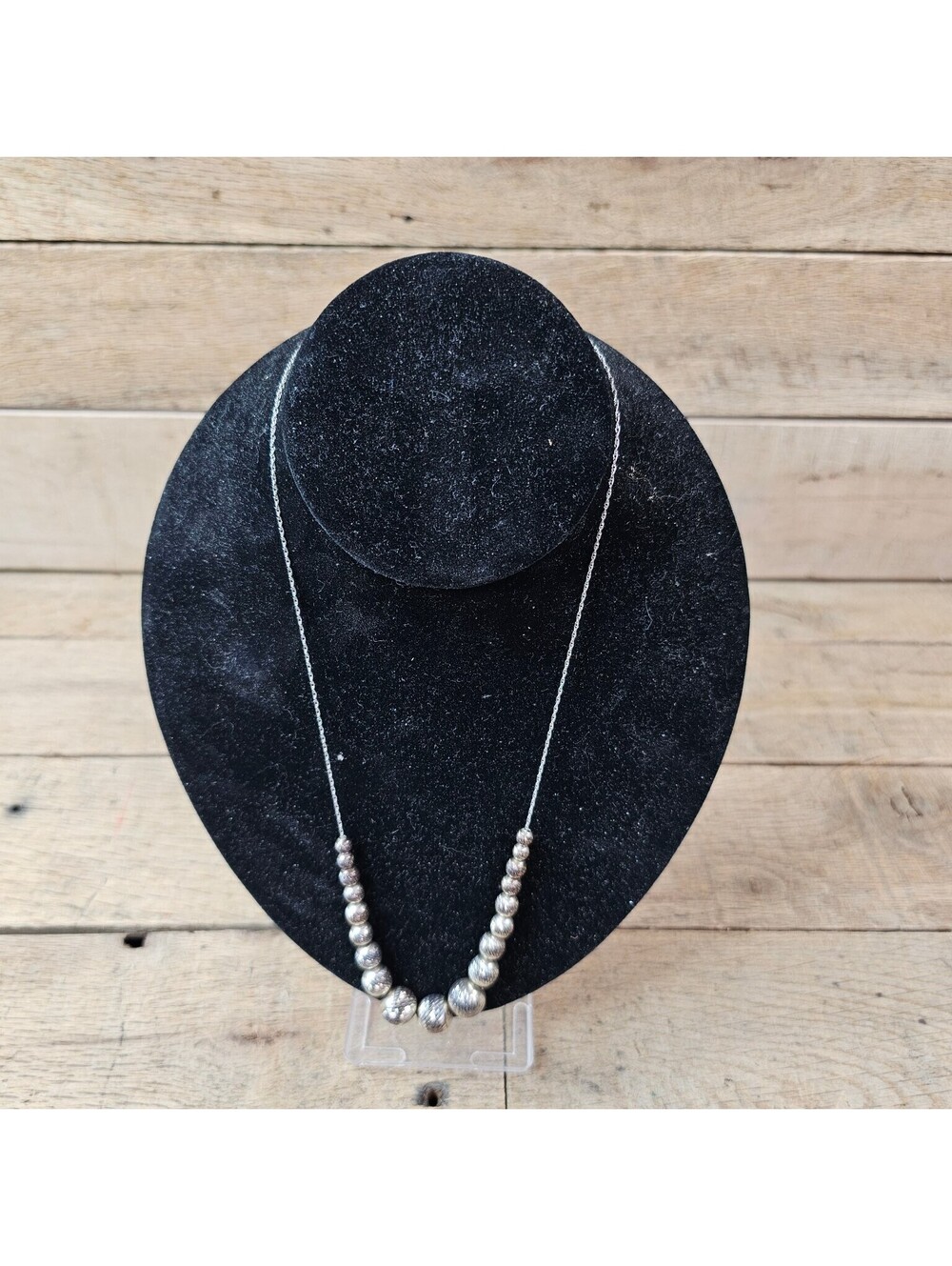 Sterling Silver Tone Beaded Necklace Textured Round Beads 18" Chain 10.8g